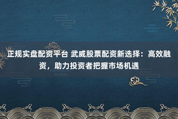 正规实盘配资平台 武威股票配资新选择：高效融资，助力投资者把握市场机遇