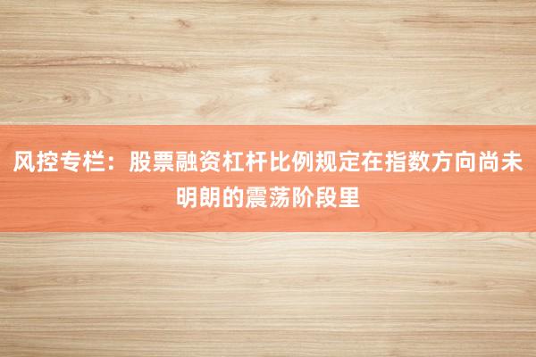 风控专栏：股票融资杠杆比例规定在指数方向尚未明朗的震荡阶段里
