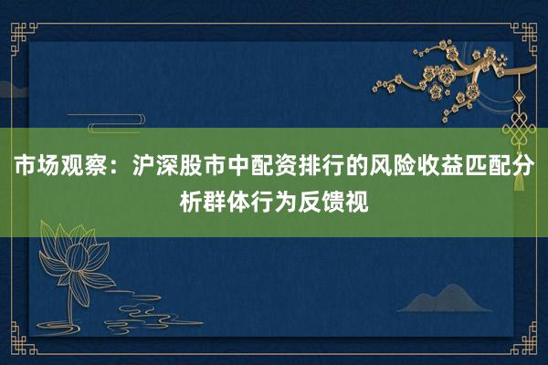 市场观察：沪深股市中配资排行的风险收益匹配分析群体行为反馈视