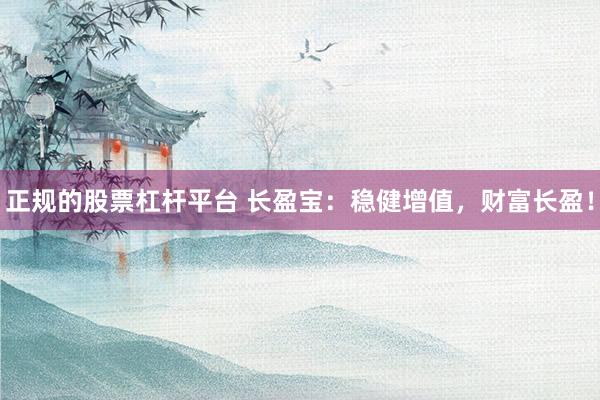 正规的股票杠杆平台 长盈宝：稳健增值，财富长盈！