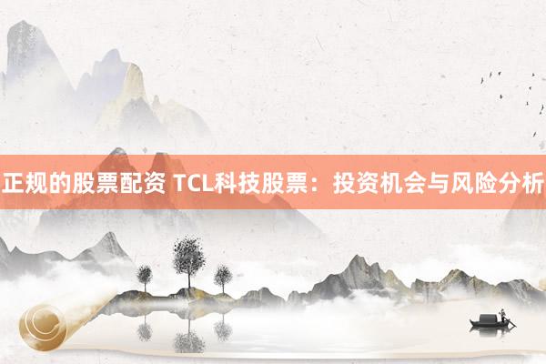 正规的股票配资 TCL科技股票：投资机会与风险分析