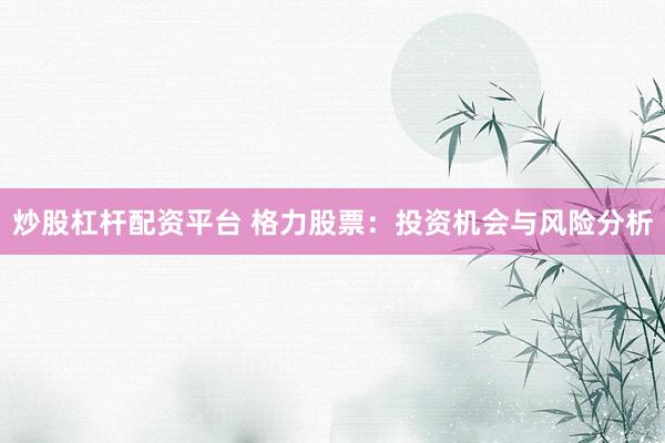 炒股杠杆配资平台 格力股票：投资机会与风险分析