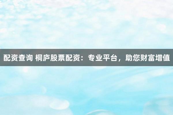 配资查询 桐庐股票配资：专业平台，助您财富增值